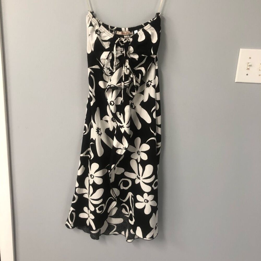 tiki palm hawaiian themed flower black and white vintage y2k strapless - Picture 1 of 11